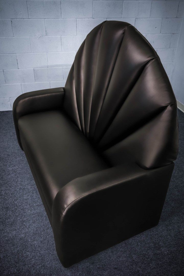 love seat vertical channel back in black vinyl top view